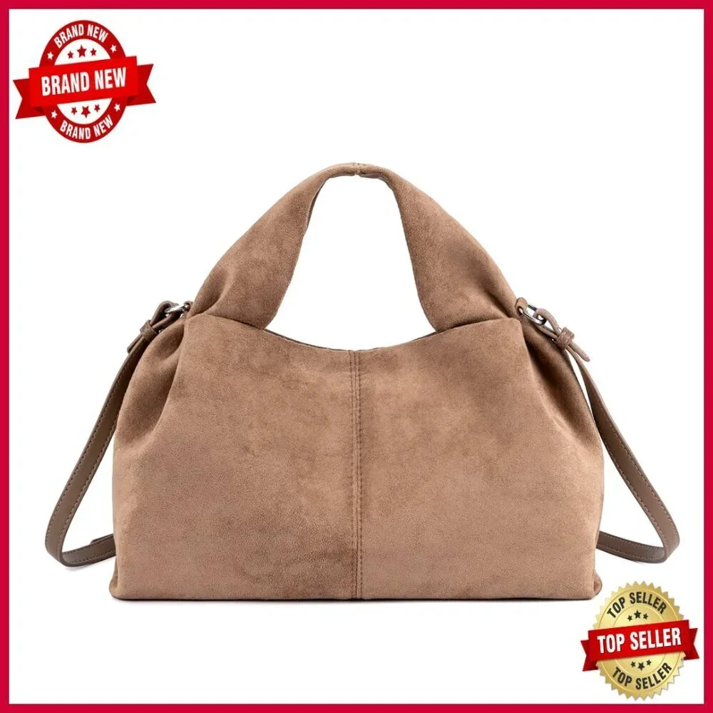 Faux Suede Hobo Shoulder Bag Tote Vintage Half-Moon Purse Everyday